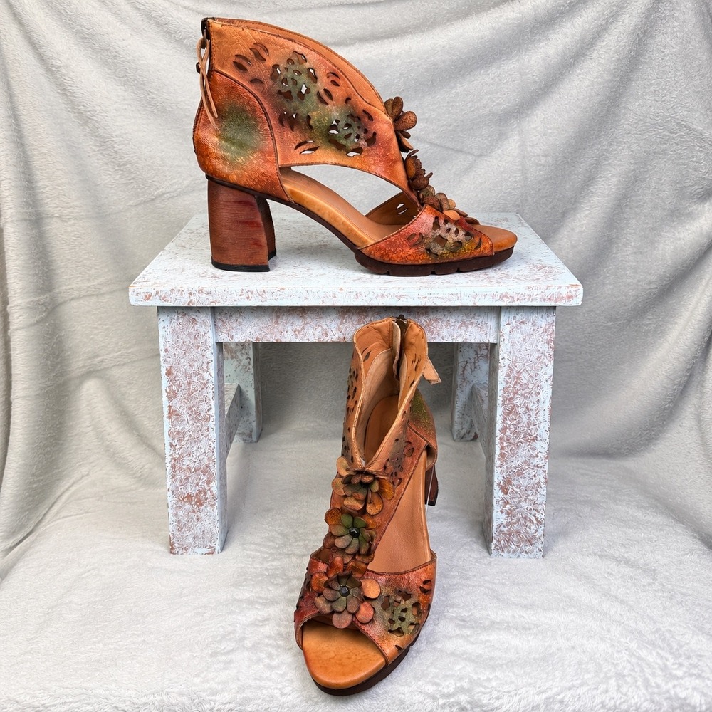 L'Artiste by Spring Step Marieloves Block Heel Sandals Women 39 Brown Multi